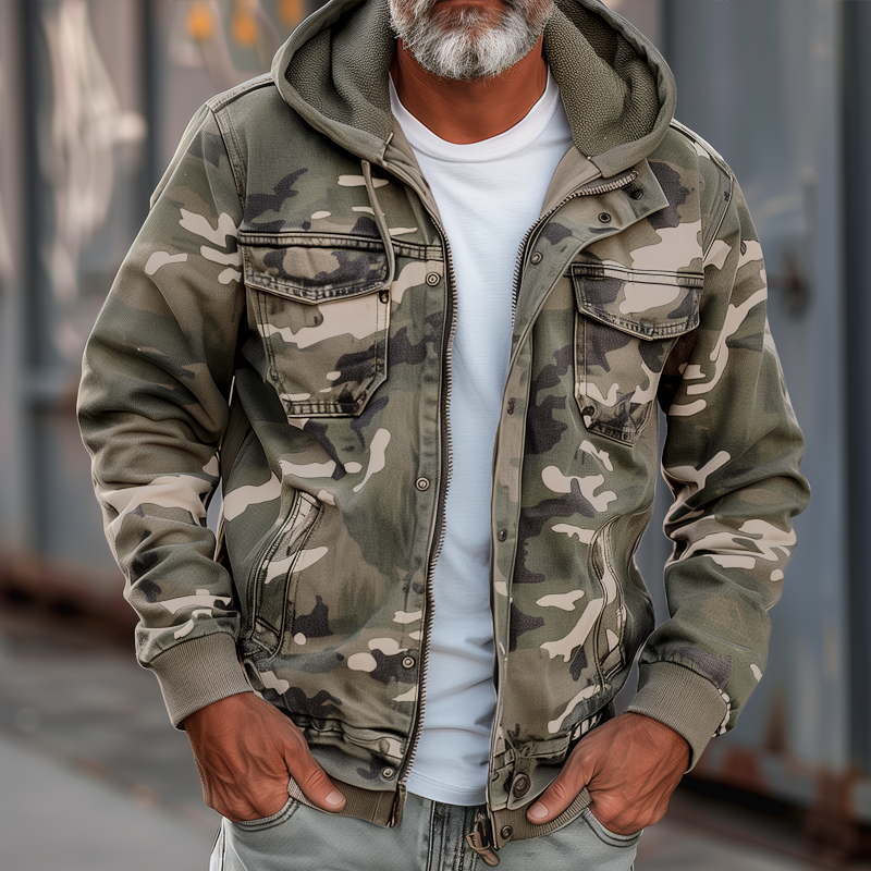 Fabian | Herren Camouflage Cargo Jacke mit Kapuze und Multi-Taschen-Design