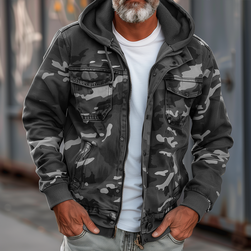 Fabian | Herren Camouflage Cargo Jacke mit Kapuze und Multi-Taschen-Design