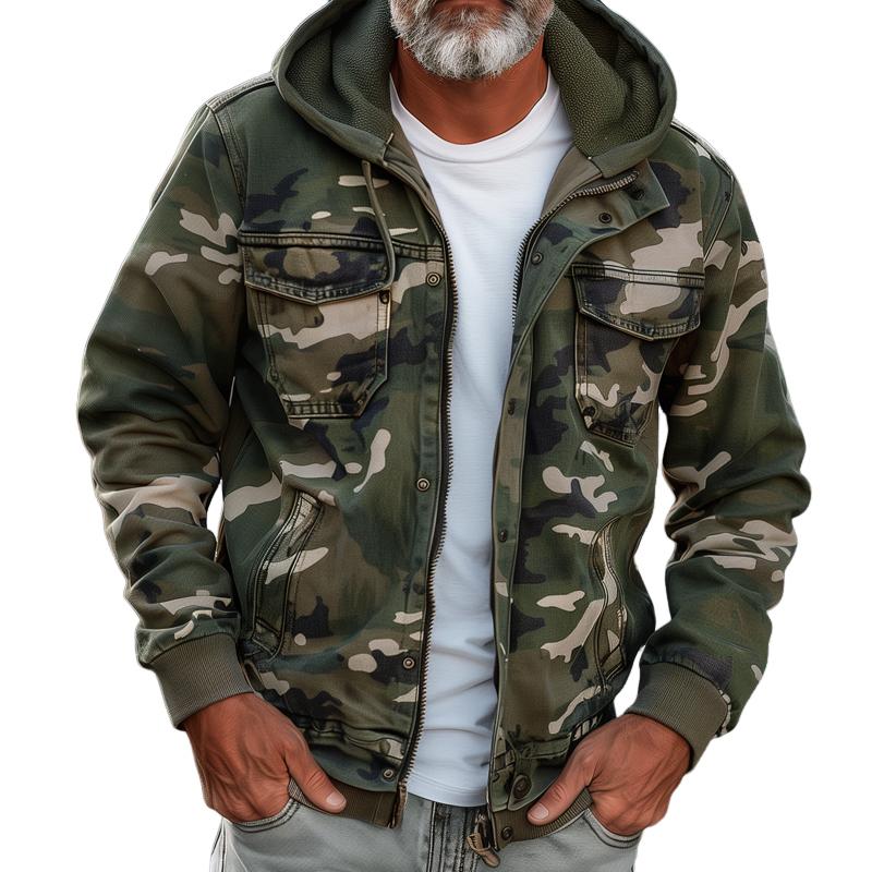 Fabian | Herren Camouflage Cargo Jacke mit Kapuze und Multi-Taschen-Design