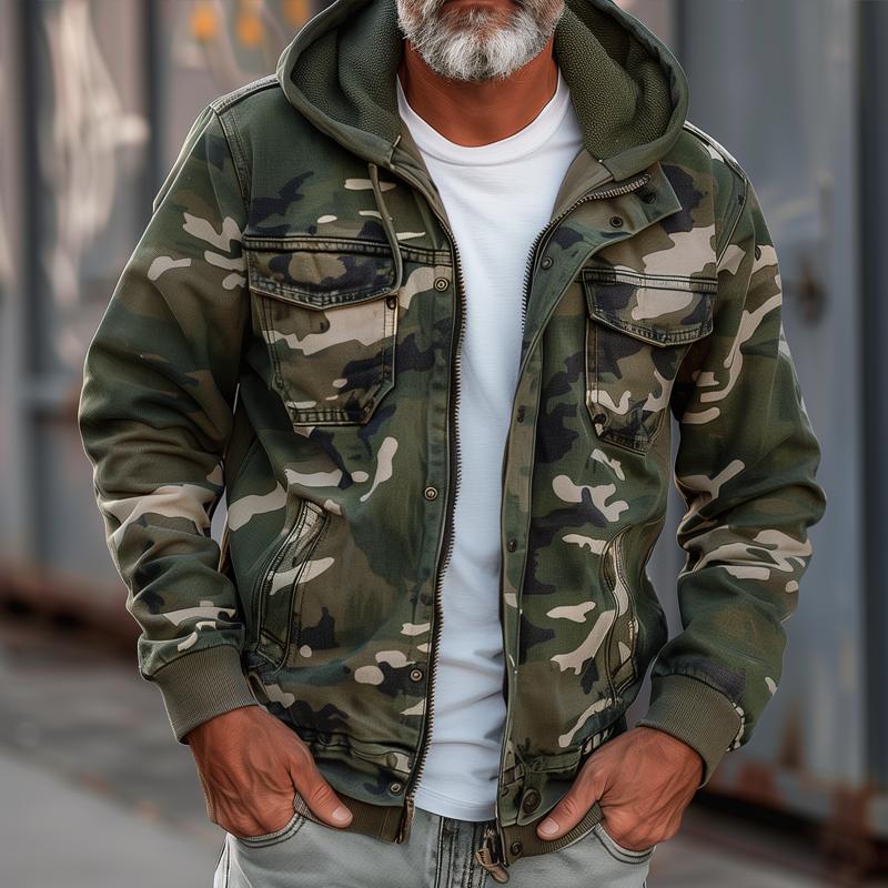 Fabian | Herren Camouflage Cargo Jacke mit Kapuze und Multi-Taschen-Design