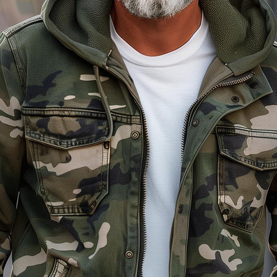 Fabian | Herren Camouflage Cargo Jacke mit Kapuze und Multi-Taschen-Design